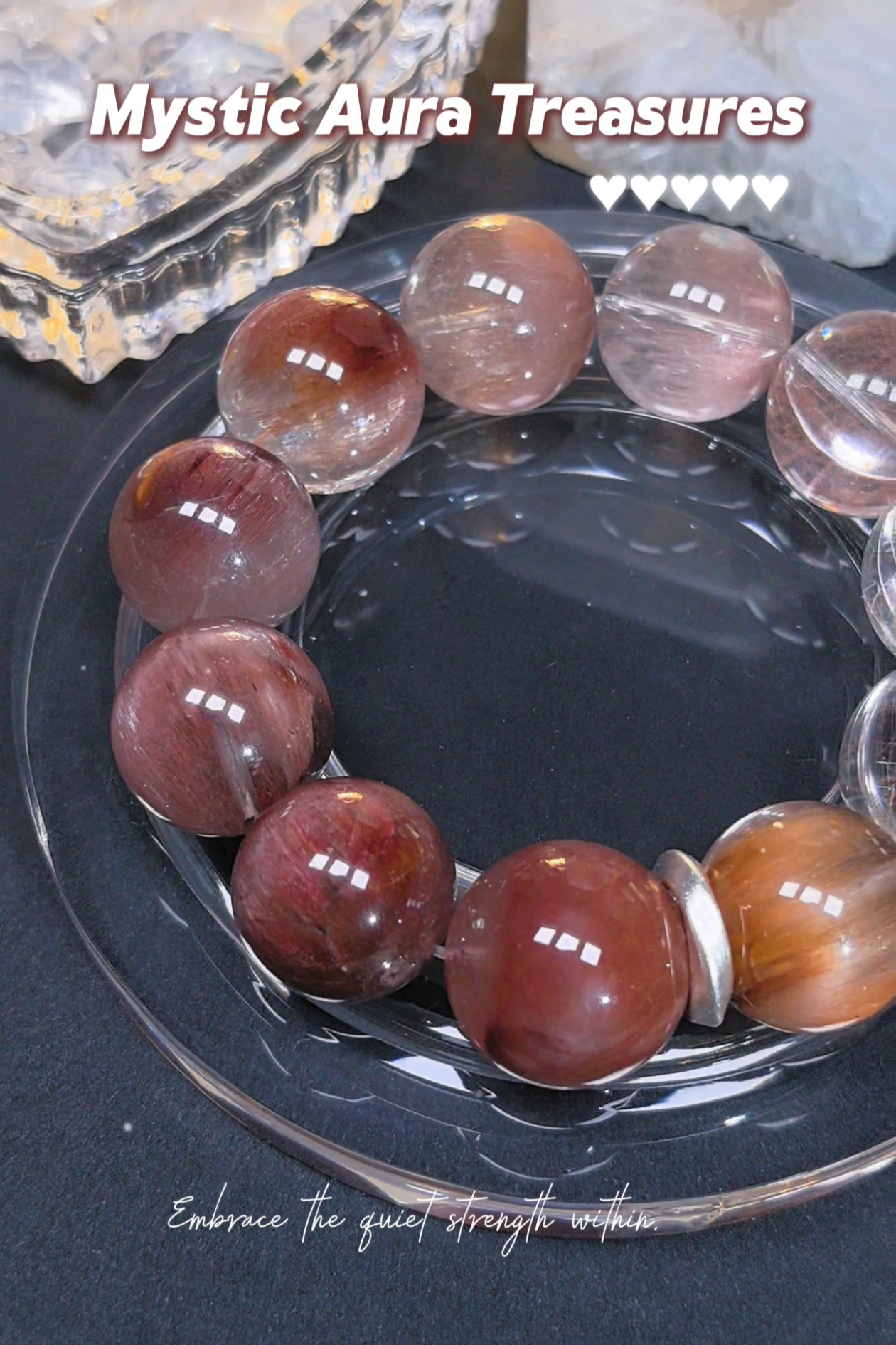 Yellow-Tinged Purple-Pink Rabbit Hair, Silver Rutilated and Frosted Quartz Bracelet