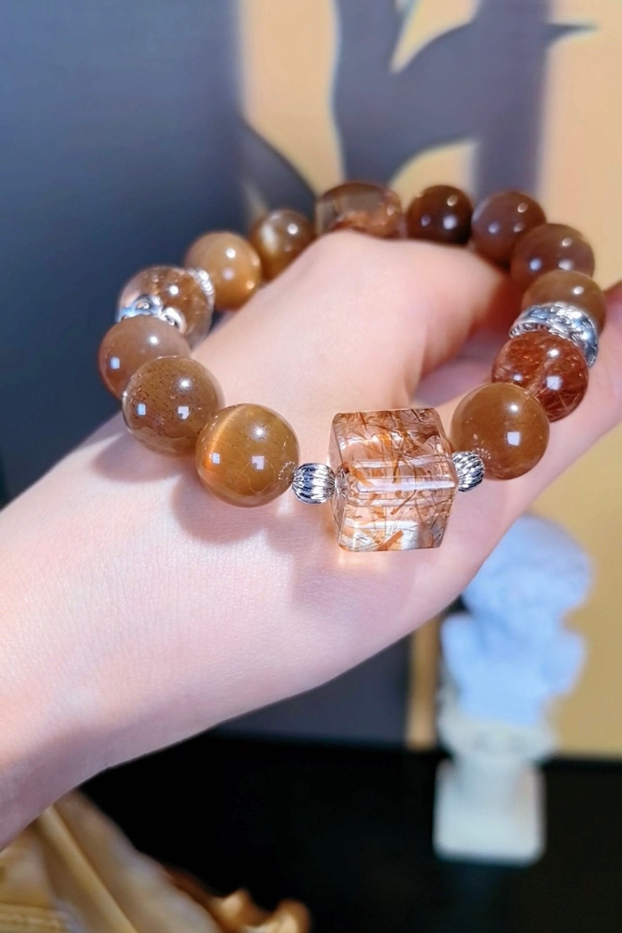 Golden skeletal quartz Crystal Bracelet