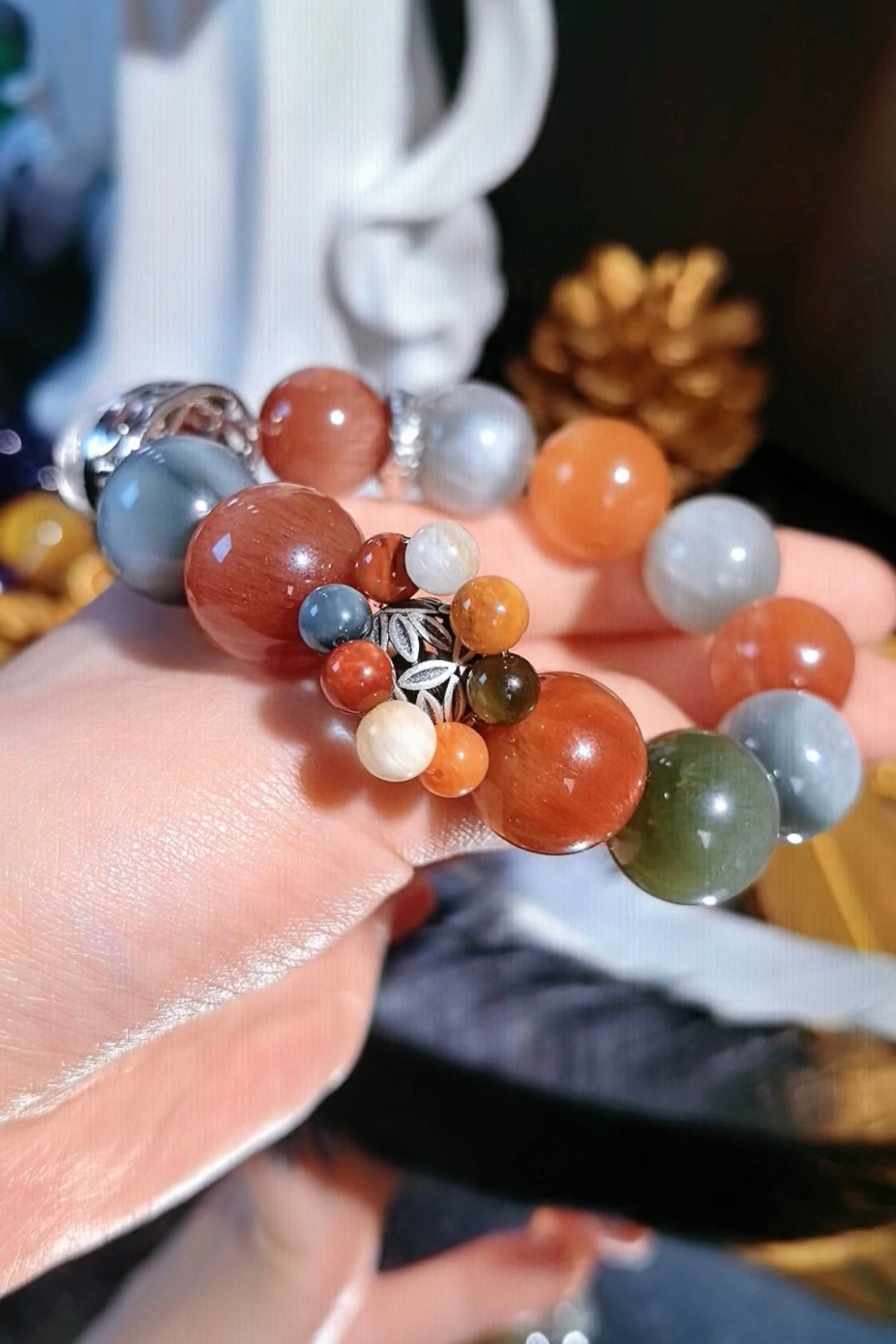Red Phantom Crystal & Multi-Color Rutilated Quartz Bracelet