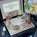 Rock-Candy Phantom Quartz & Multicolor Rabbit Hair Quartz Crystal Bracelet — quiet warmth, One of a Kind