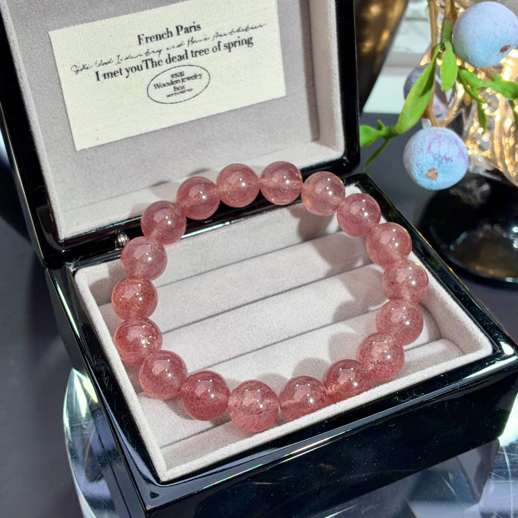 Pigeon-Blood Strawberry Quartz Crystal Bracelet — natural character, One of a Kind