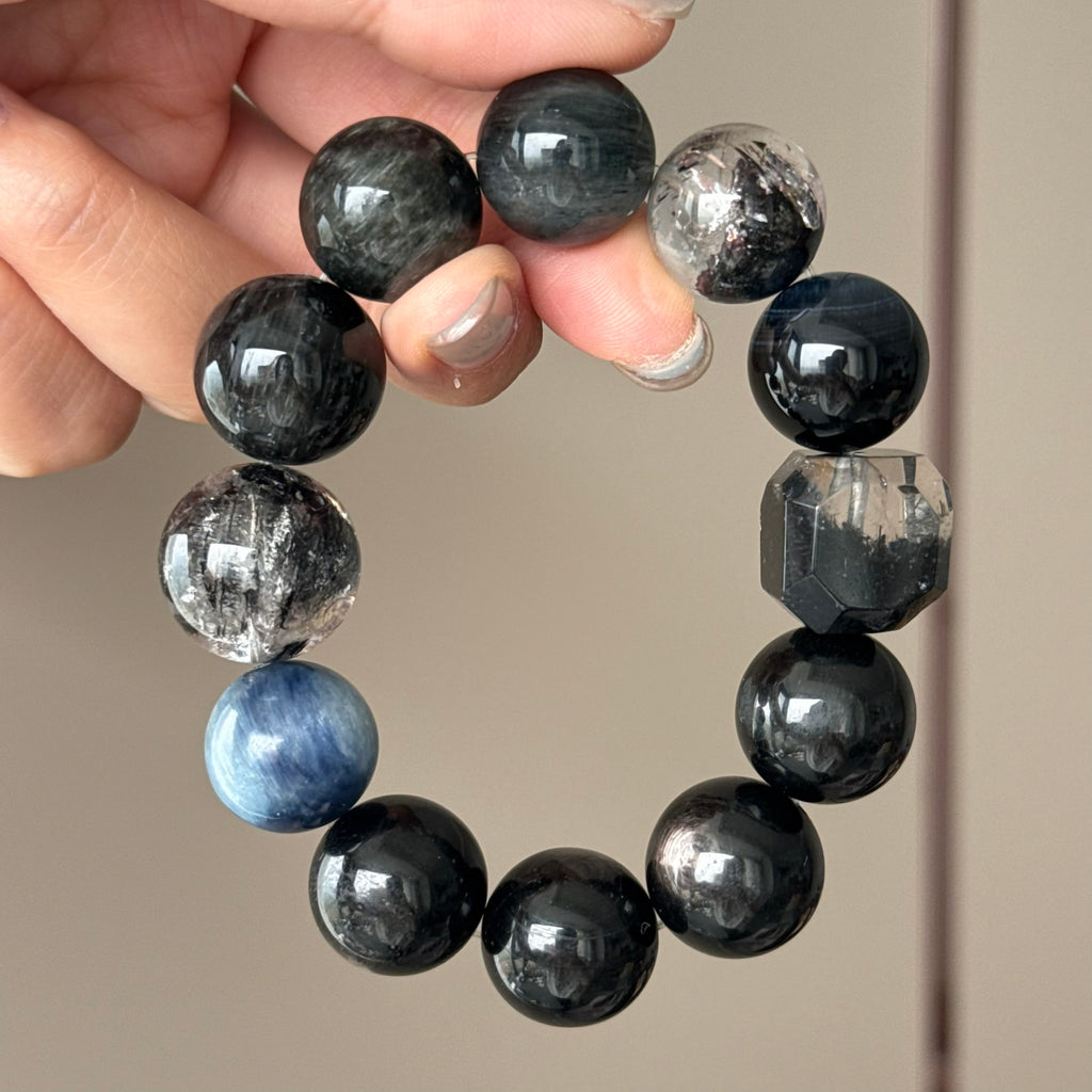 Phantom Quartz, Kyanite & Natural Jade Crystal Bracelet — quiet warmth, One of a Kind