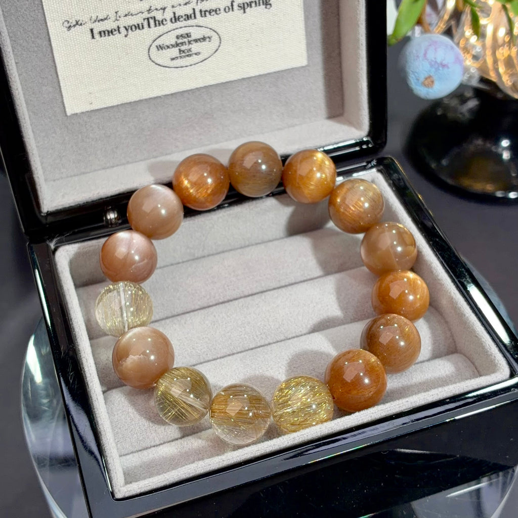 Golden Rutilated Quartz & Golden Backbone Rutile Crystal Bracelet — soft radiance, One of a Kind
