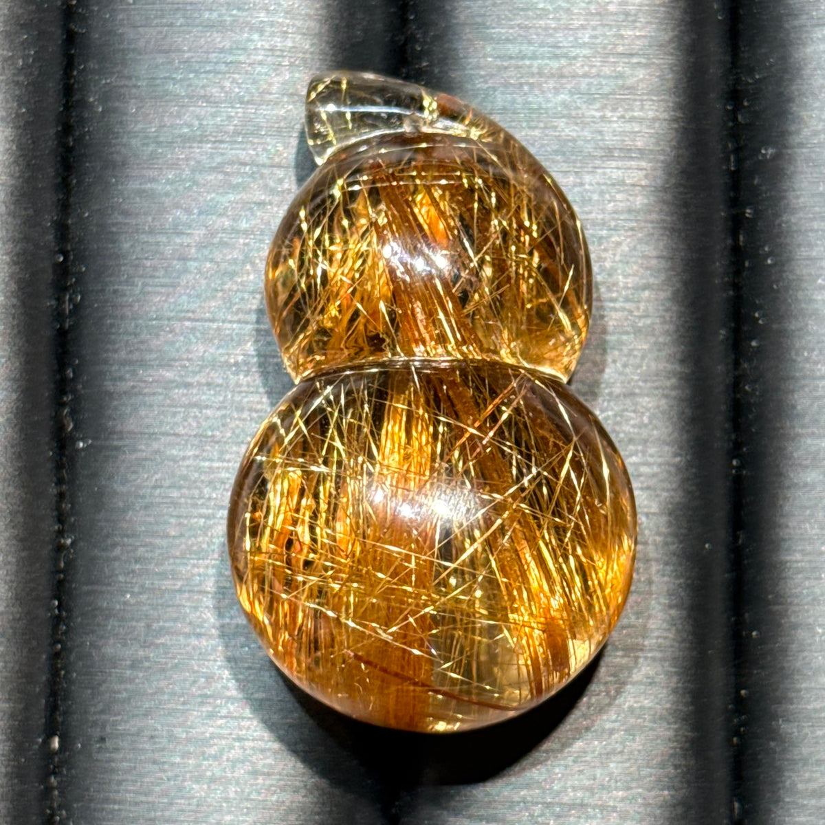 Copper Rutilated Quartz Gourd Carving — pendant & display, One of a Kind