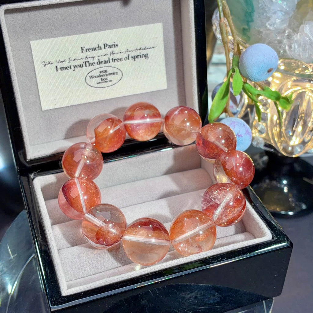 Begonia Red Flower Agate Crystal Bracelet — quiet warmth, One of a Kind