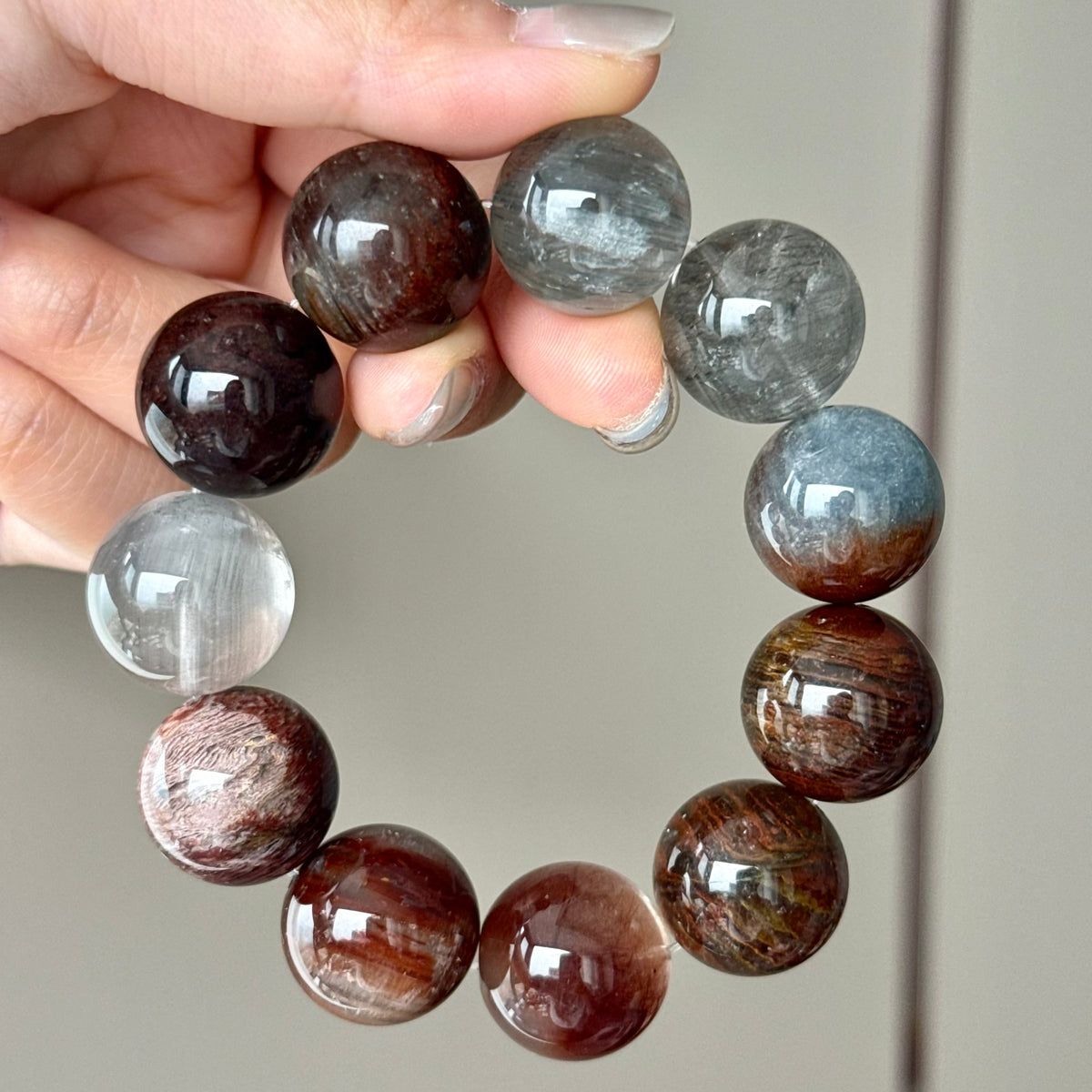 Phantom Quartz, Rabbit Hair Quartz & Natural Jade Crystal Bracelet — quiet warmth, One of a Kind