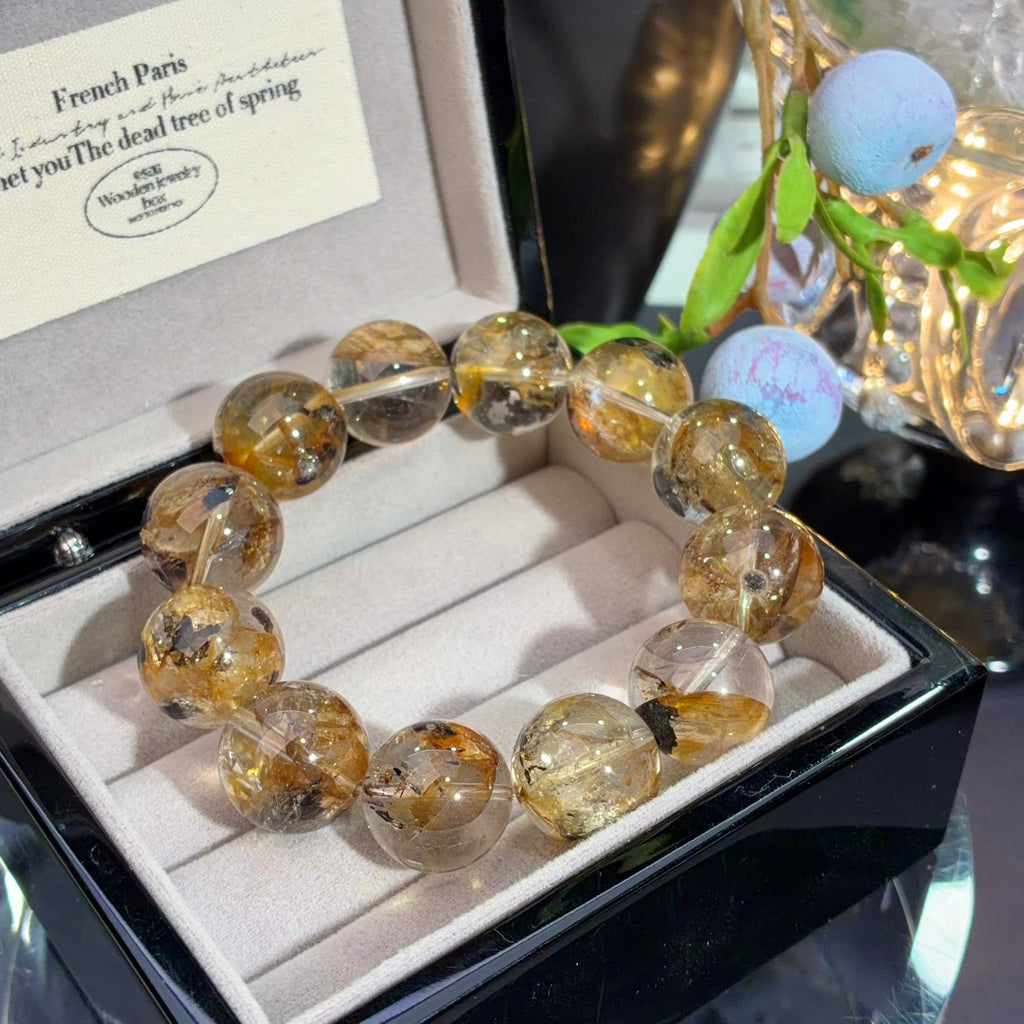 Auralite & Black-Gold Auralite Crystal Bracelet — natural character, One of a Kind