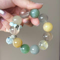 Multicolor Rabbit Hair Quartz & Yellow Rabbit Hair Quartz Crystal Bracelet — soft radiance, One of a Kind