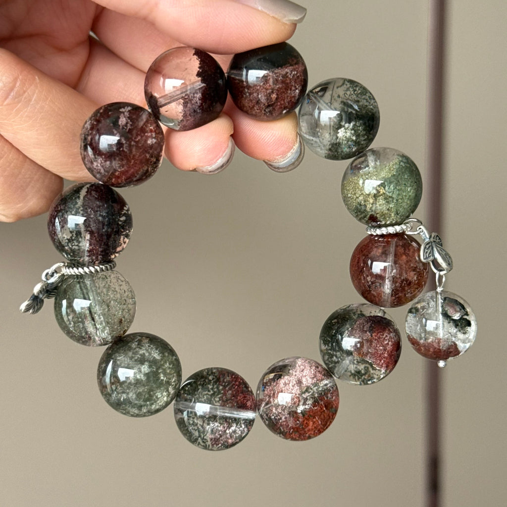 Monet Phantom Quartz, Phantom Quartz & Natural Jade Crystal Bracelet — quiet warmth, One of a Kind