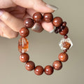 Rabbit Hair Quartz & Red Flower Agate Crystal Bracelet — quiet warmth, One of a Kind