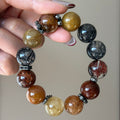 Black Rutilated Quartz, Copper Rutilated Quartz & Phantom Quartz Crystal Bracelet — quiet warmth, One of a Kind