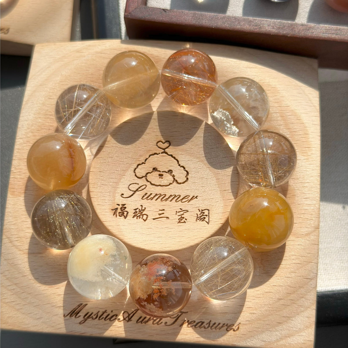 Golden Rutilated Quartz, Yellow Rabbit Hair Quartz & Phantom Quartz Crystal Bracelet — quiet warmth, One of a Kind