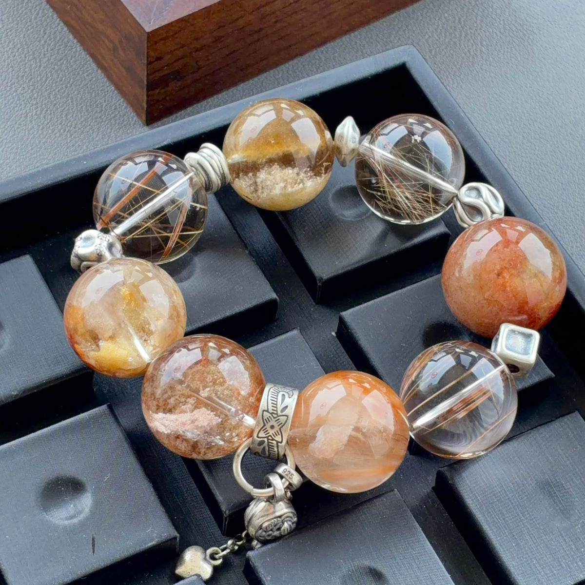 Phantom Quartz, Rabbit Hair Quartz & Rutilated Quartz Crystal Bracelet — quiet warmth, One of a Kind