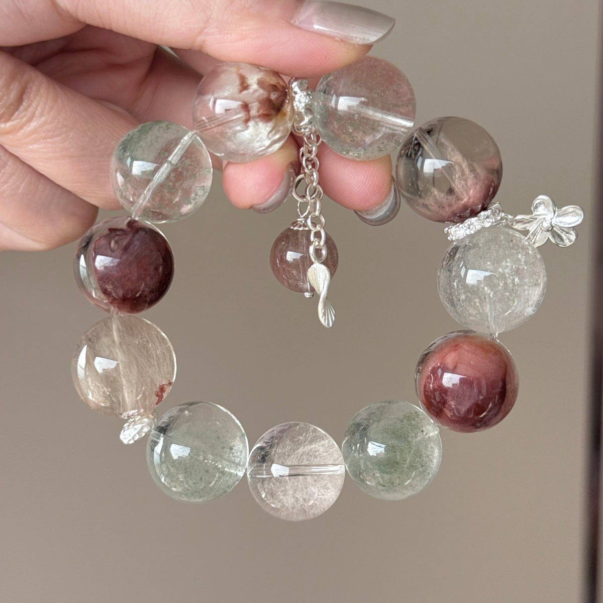 Rabbit Hair Quartz & Phantom Quartz Crystal Bracelet — quiet warmth, One of a Kind