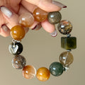 Rabbit Hair Quartz & Phantom Quartz Crystal Bracelet — quiet warmth, One of a Kind