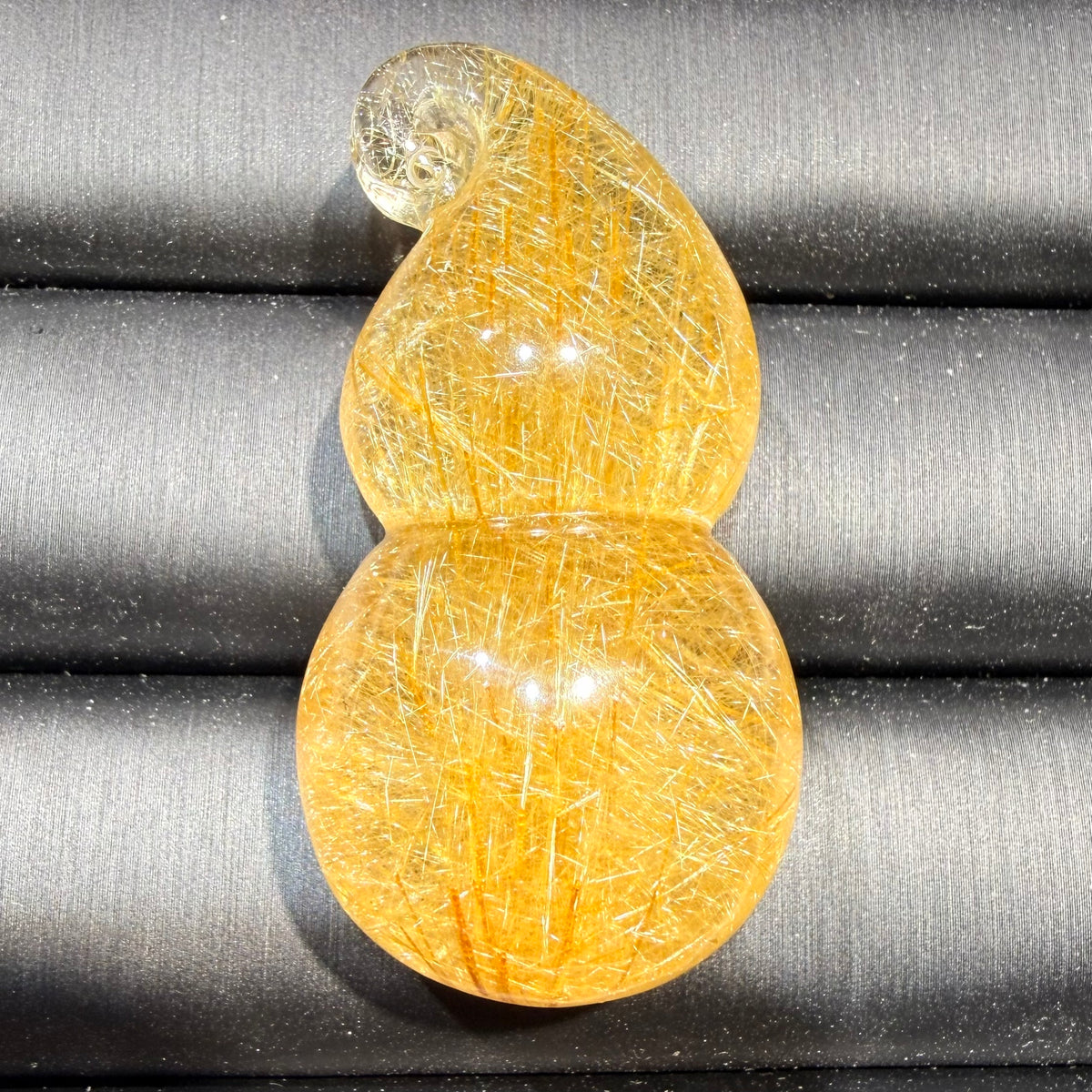 Golden Rutilated Quartz Gourd Carving — pendant & display, One of a Kind