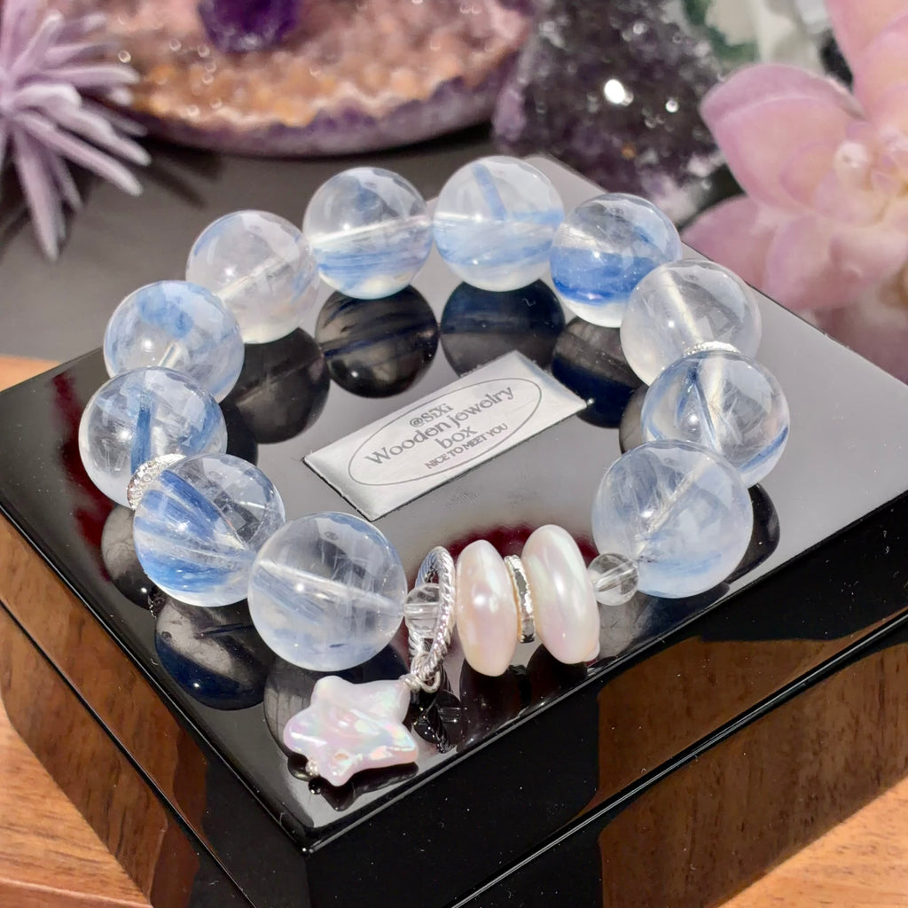 Jadeized Kyanite & Pearl Crystal Bracelet — grounded calm, One of a Kind