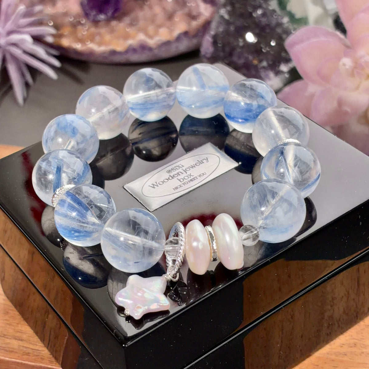 Jadeized Kyanite & Pearl Crystal Bracelet — grounded calm, One of a Kind