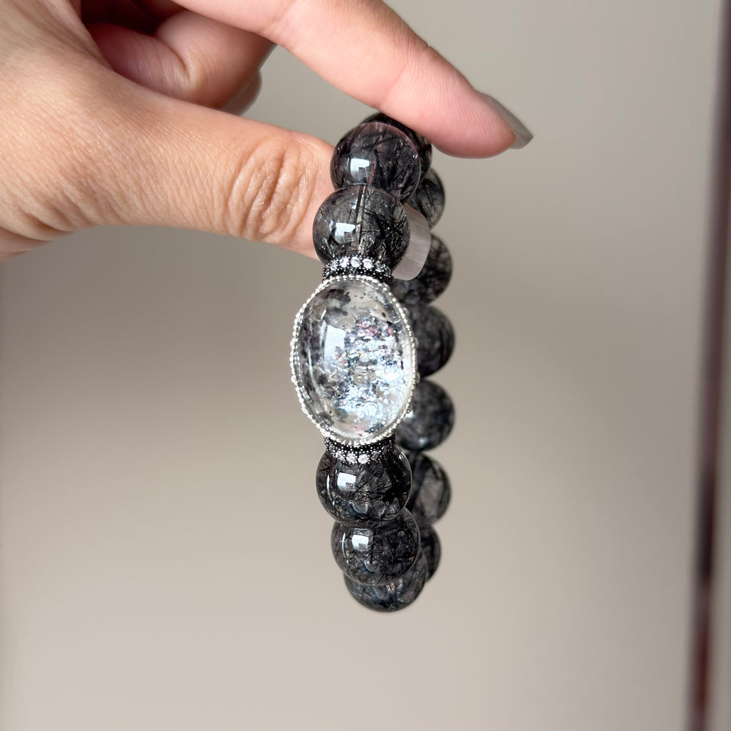 Black Rutilated Quartz Crystal Bracelet — natural character, One of a Kind