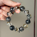 Black-Gold Auralite & Black Rutilated Quartz Crystal Bracelet — natural character, One of a Kind