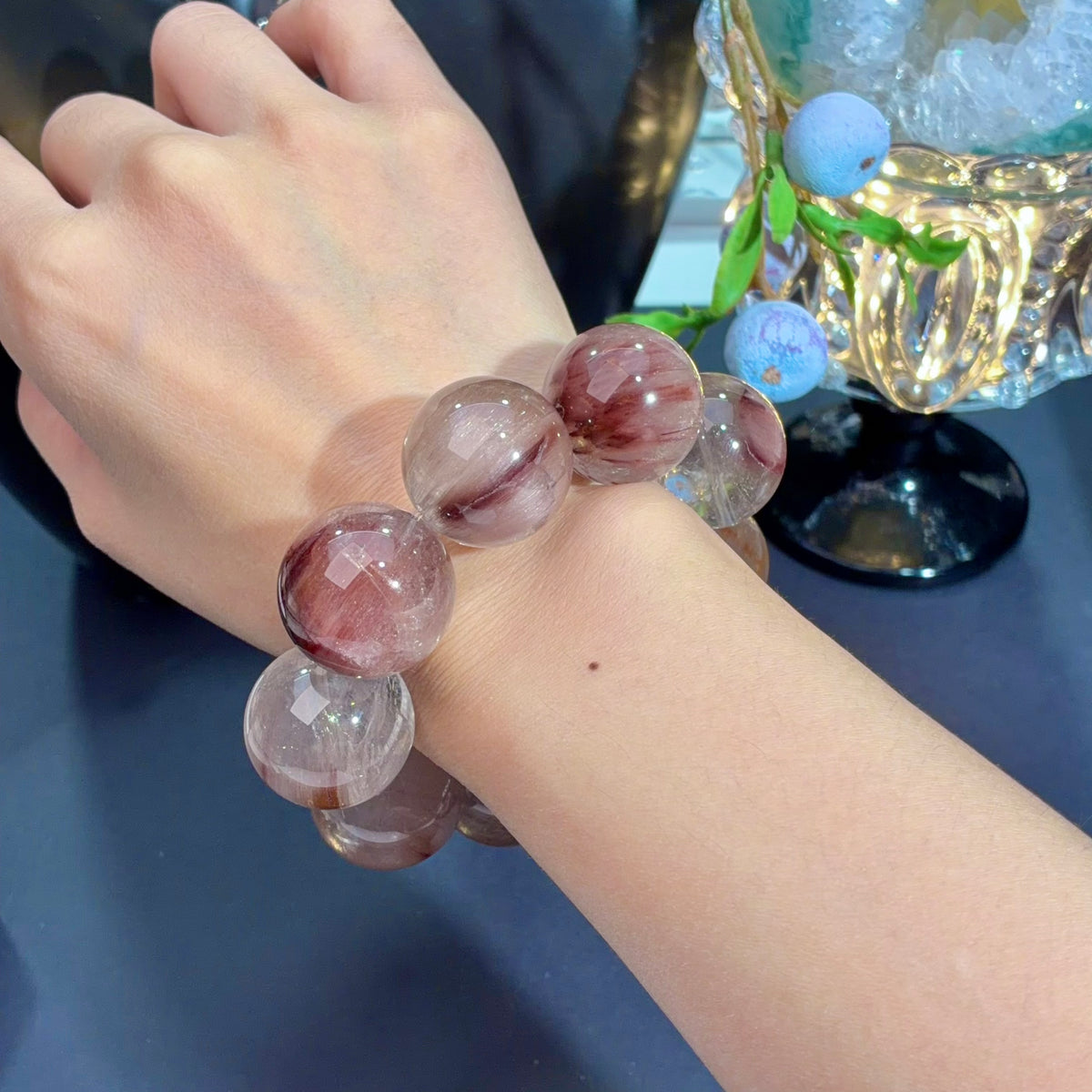 Iridescent Rabbit Hair Quartz Crystal Bracelet — natural character, One of a Kind