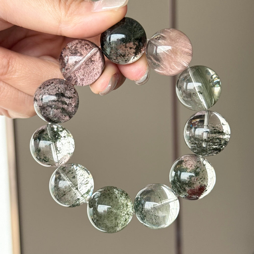 Phantom Quartz & Rabbit Hair Quartz Crystal Bracelet — quiet warmth, One of a Kind