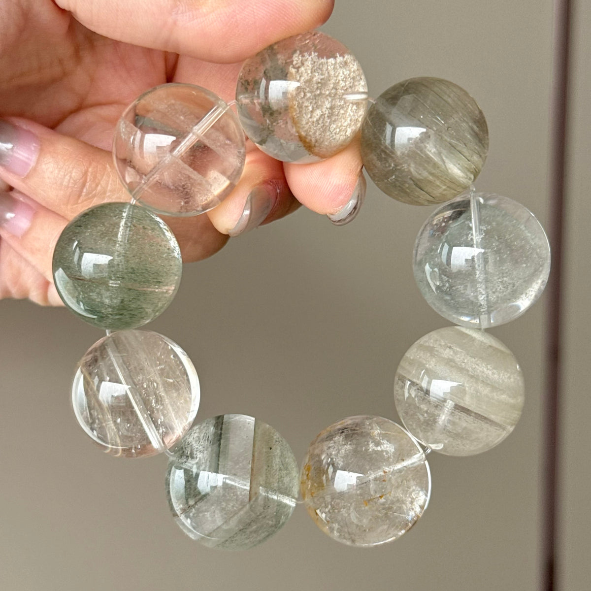 Phantom Quartz, Rutilated Quartz & Jade Crystal Bracelet — quiet warmth, One of a Kind