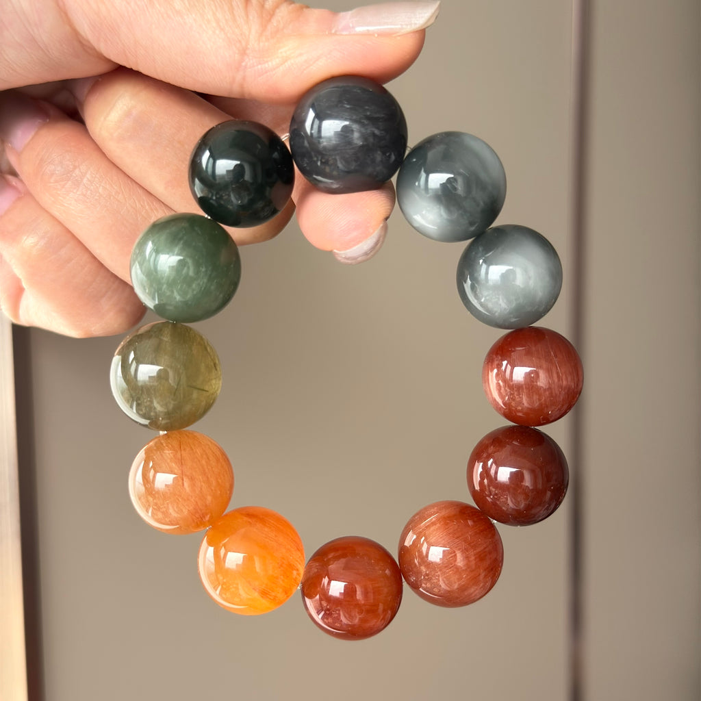 Multicolor Rabbit Hair Quartz, Rabbit Hair Quartz & Yellow Rabbit Hair Quartz Crystal Bracelet — soft radiance, One of a Kind