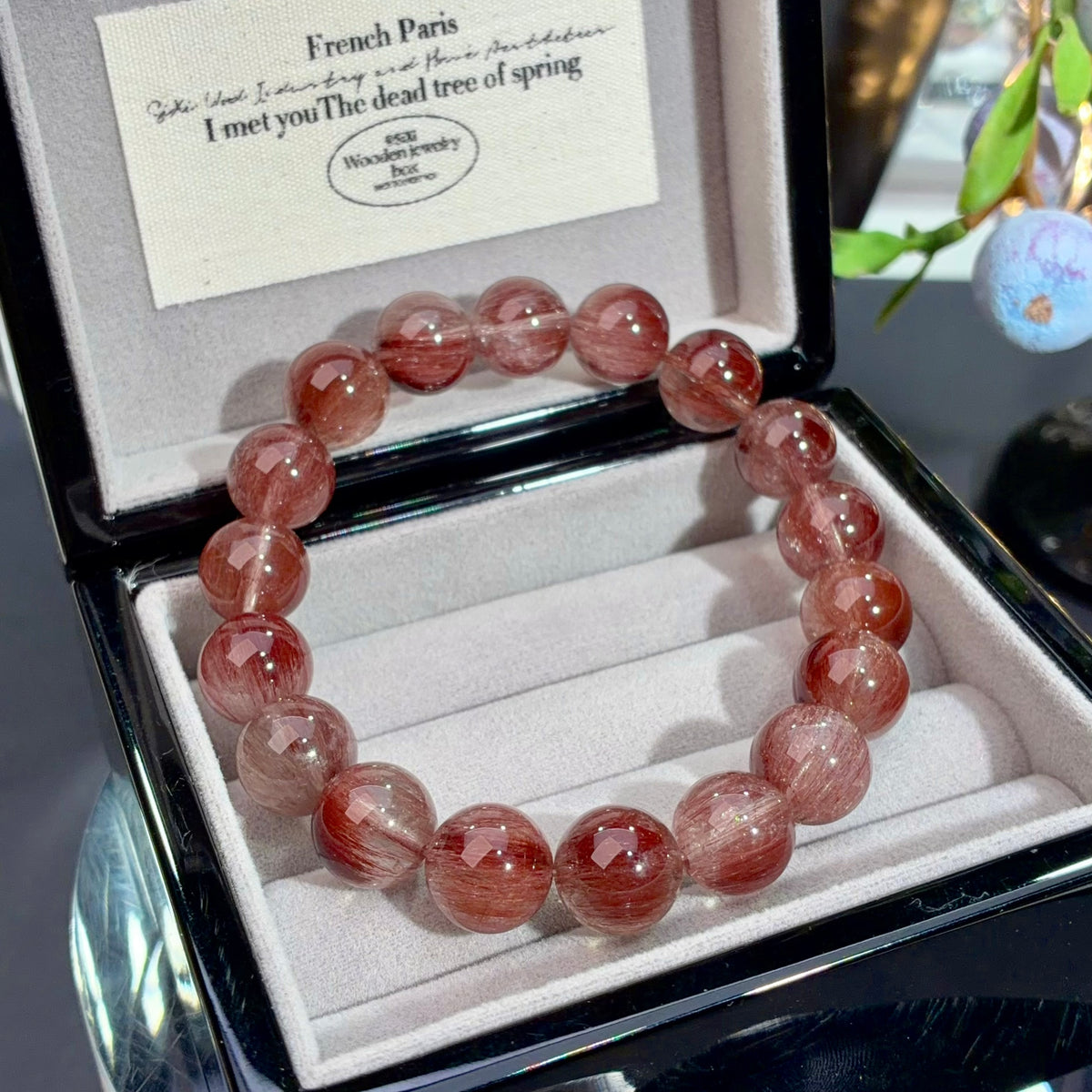 Red Rutilated Quartz & Red Wire Rabbit Hair Quartz Crystal Bracelet — quiet warmth, One of a Kind