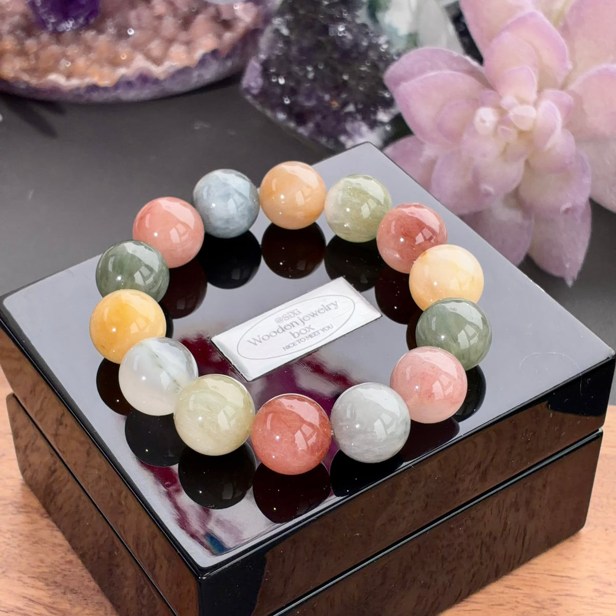 Multicolor Rabbit Hair Quartz Crystal Bracelet — natural character, One of a Kind