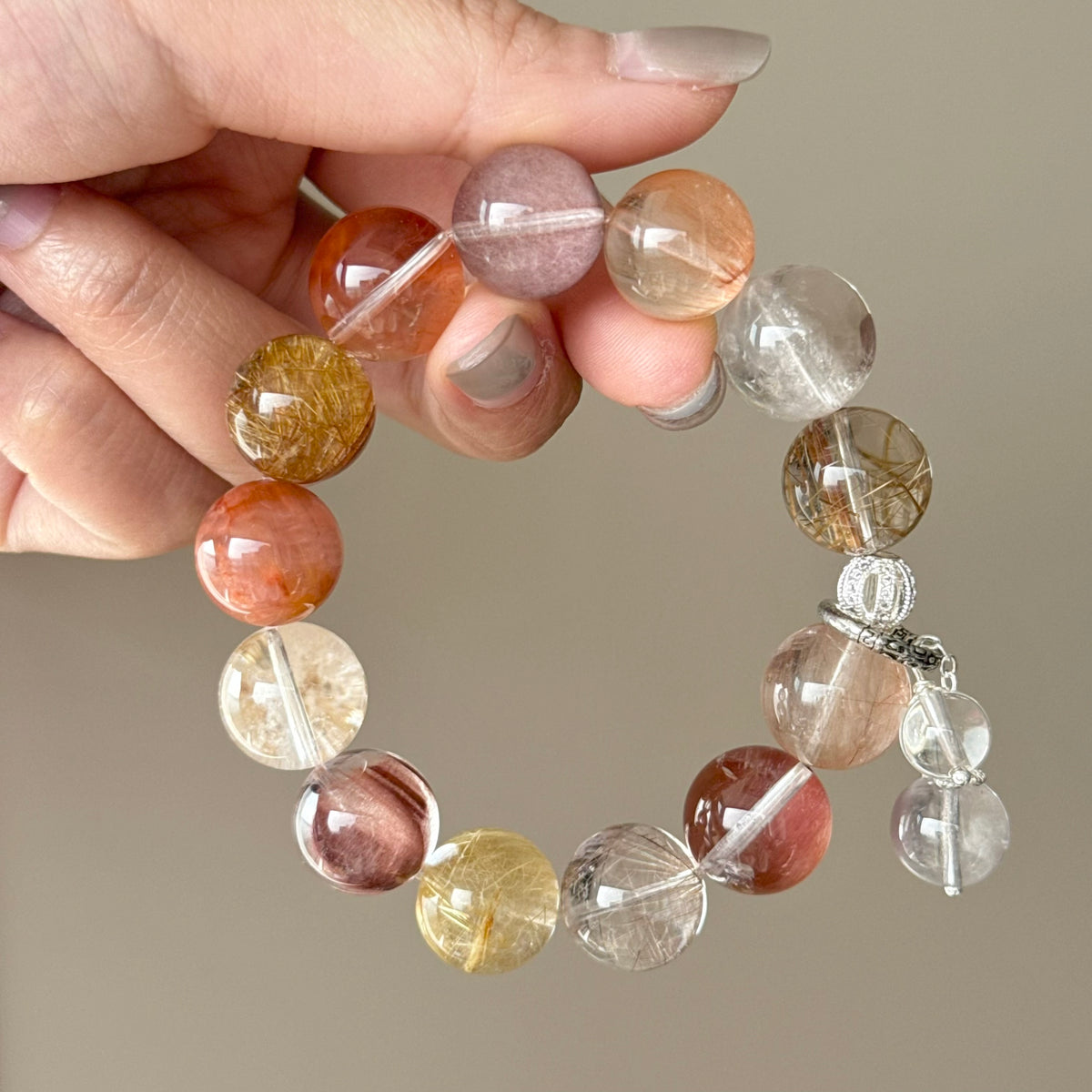 Rabbit Hair Quartz & Golden Rutilated Quartz Crystal Bracelet — soft radiance, One of a Kind