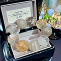 Yellow Rabbit Hair Quartz & Milk-Tea Grey Phantom Quartz Crystal Bracelet — quiet warmth, One of a Kind