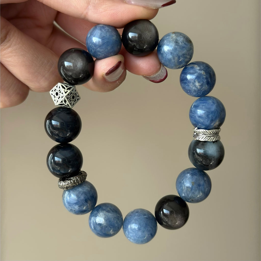 Kyanite & Tiger Eye Crystal Bracelet — grounded calm, One of a Kind
