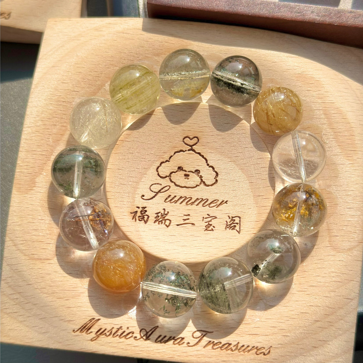 Golden Rutilated Quartz, Yellow Rabbit Hair Quartz & Phantom Quartz Crystal Bracelet — quiet warmth, One of a Kind
