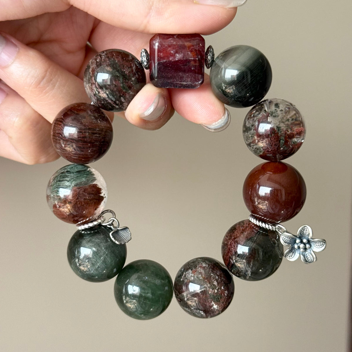 Phantom Quartz & Rabbit Hair Quartz Crystal Bracelet — quiet warmth, One of a Kind