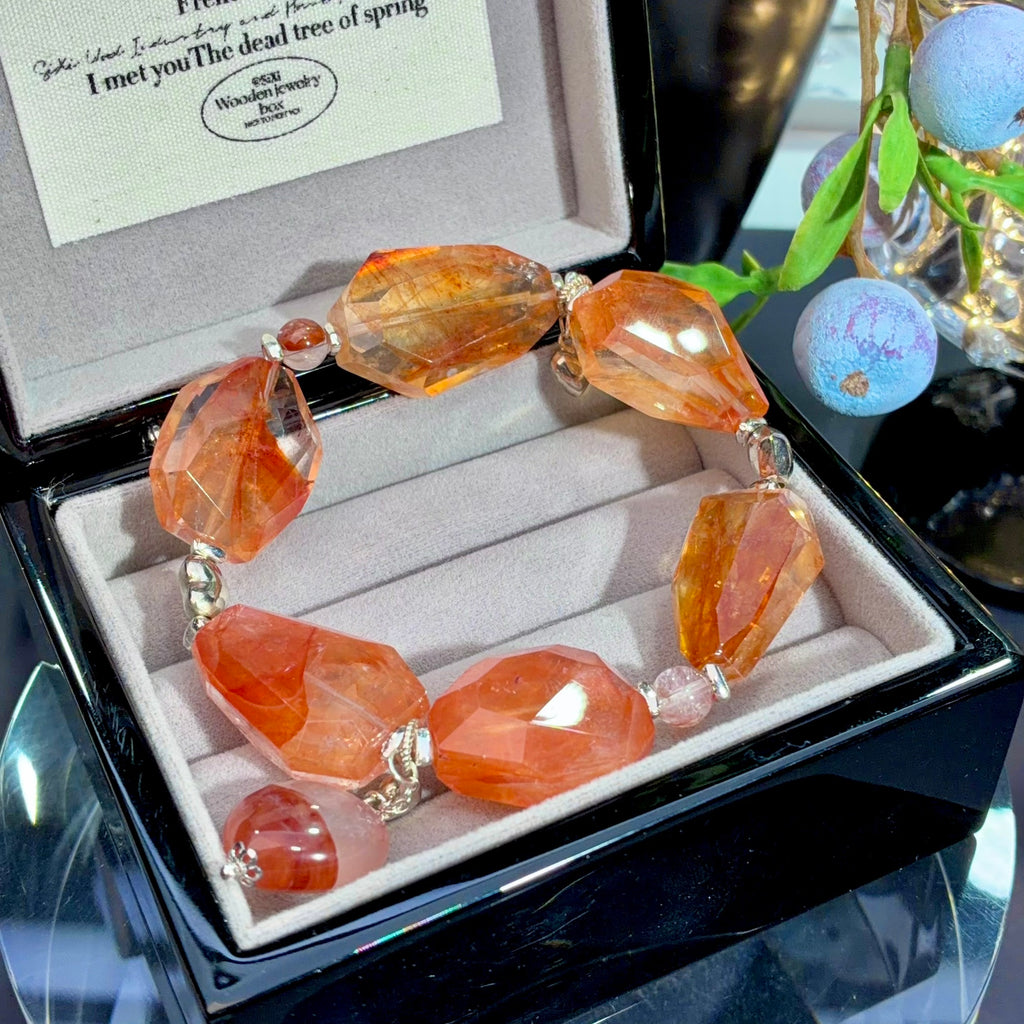 Fanta Orange Flower Agate Crystal Bracelet — natural character, One of a Kind