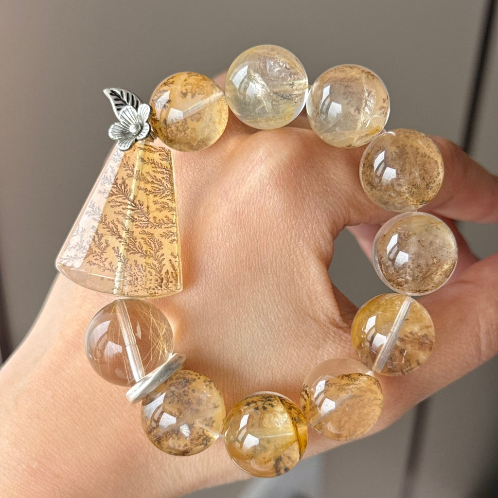 Tree Flower Agate & Jade Crystal Bracelet — natural character, One of a Kind