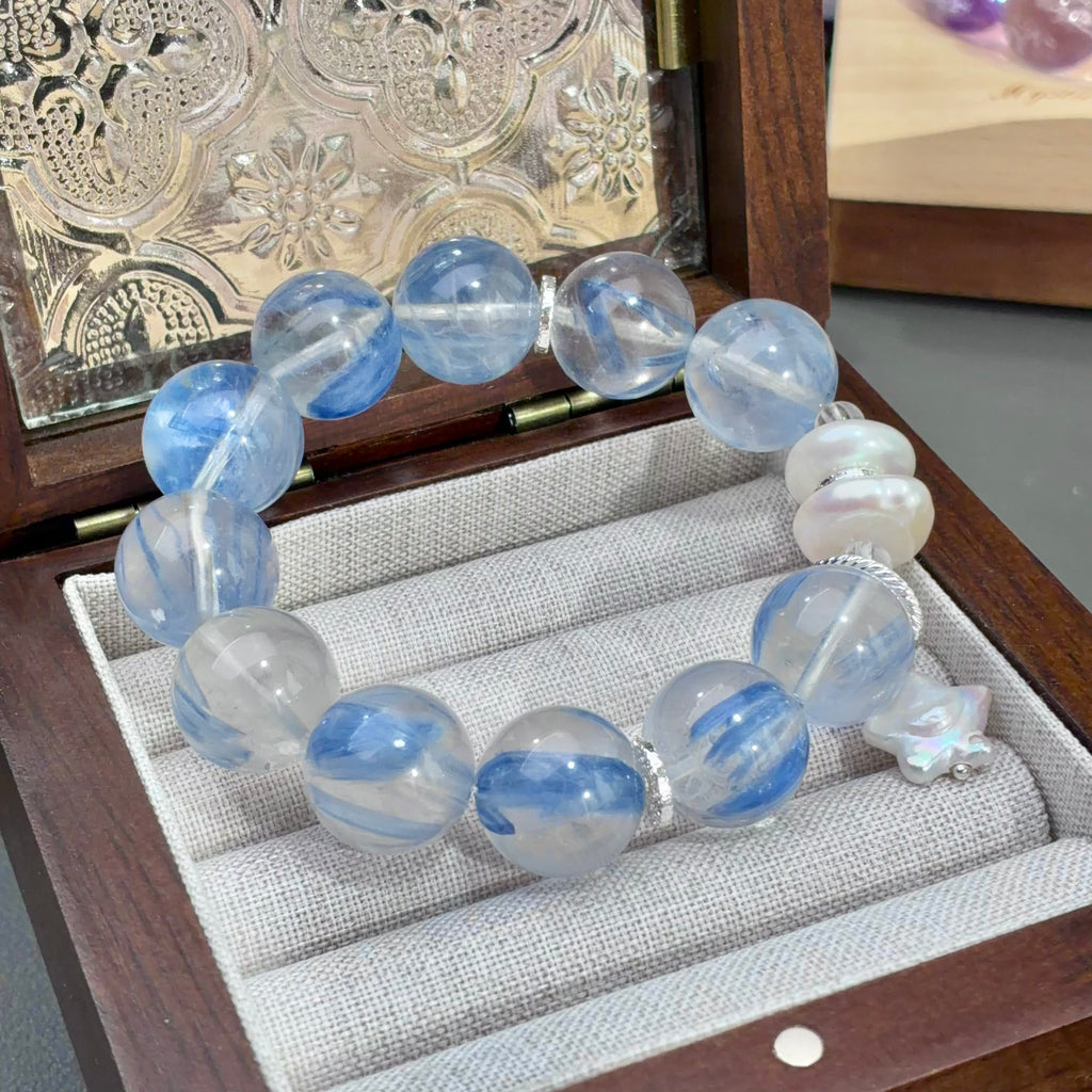 Jadeized Kyanite & Pearl Crystal Bracelet — grounded calm, One of a Kind