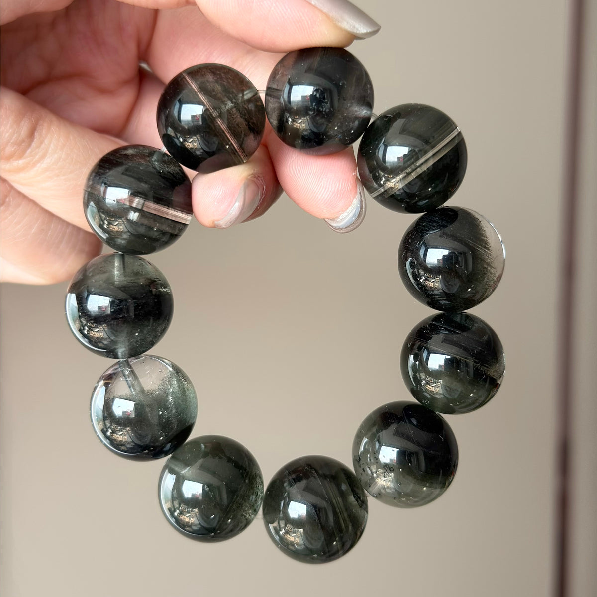 Phantom Quartz & Natural Jade Crystal Bracelet — quiet warmth, One of a Kind