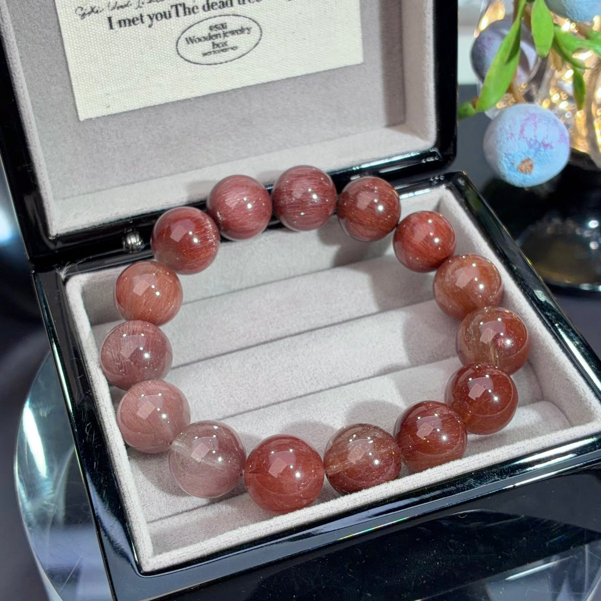 Red Wire Rabbit Hair Quartz & Red Rutilated Quartz Crystal Bracelet — quiet warmth, One of a Kind