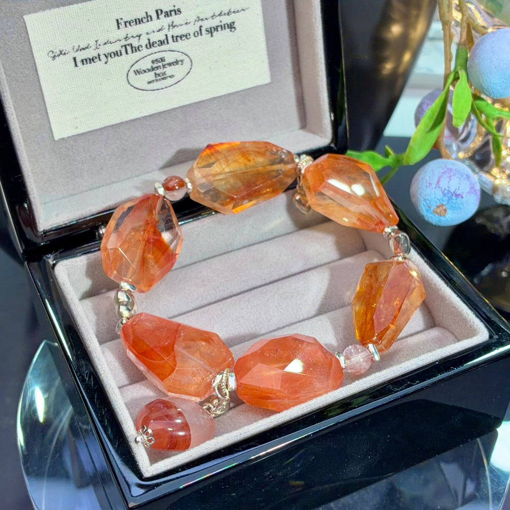 Fanta Orange Flower Agate Crystal Bracelet — natural character, One of a Kind