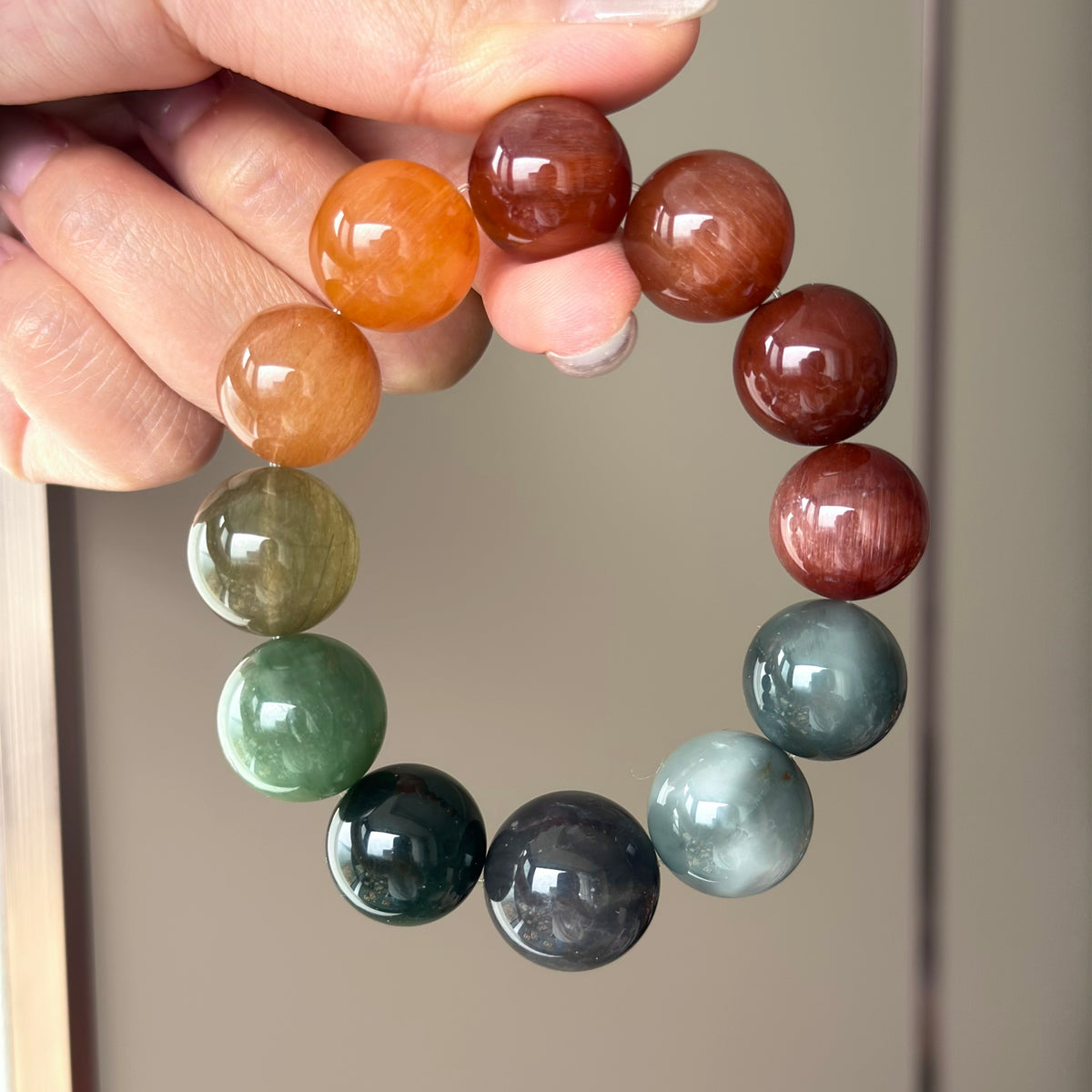 Multicolor Rabbit Hair Quartz, Rabbit Hair Quartz & Yellow Rabbit Hair Quartz Crystal Bracelet — soft radiance, One of a Kind