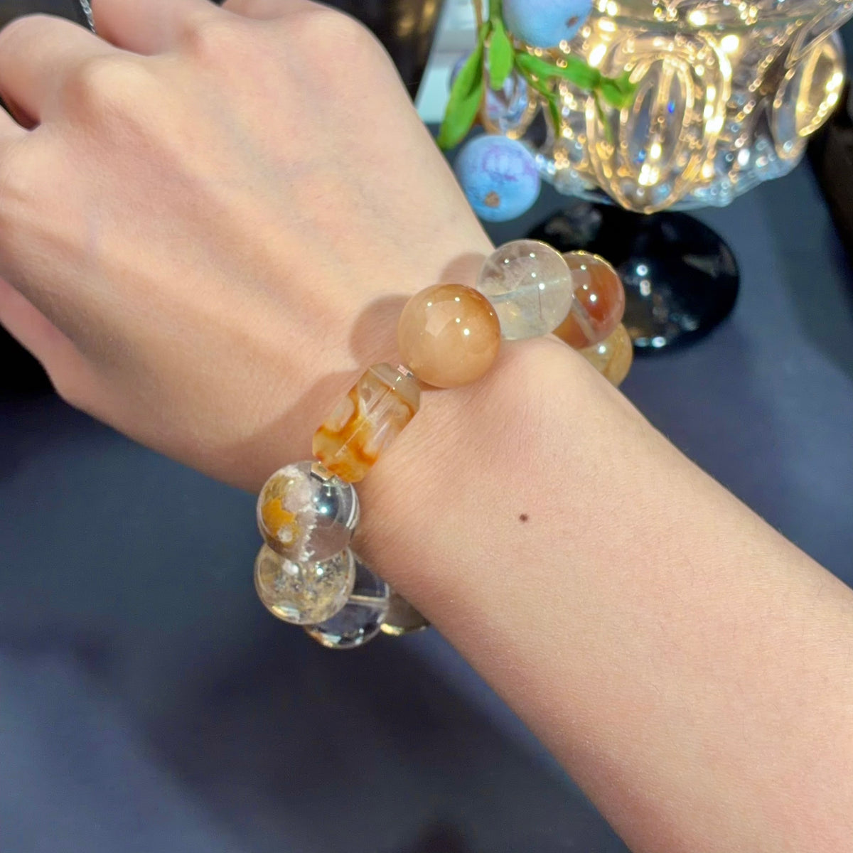 Yellow Rabbit Hair Quartz & Yellow Phantom Quartz Crystal Bracelet — quiet warmth, One of a Kind