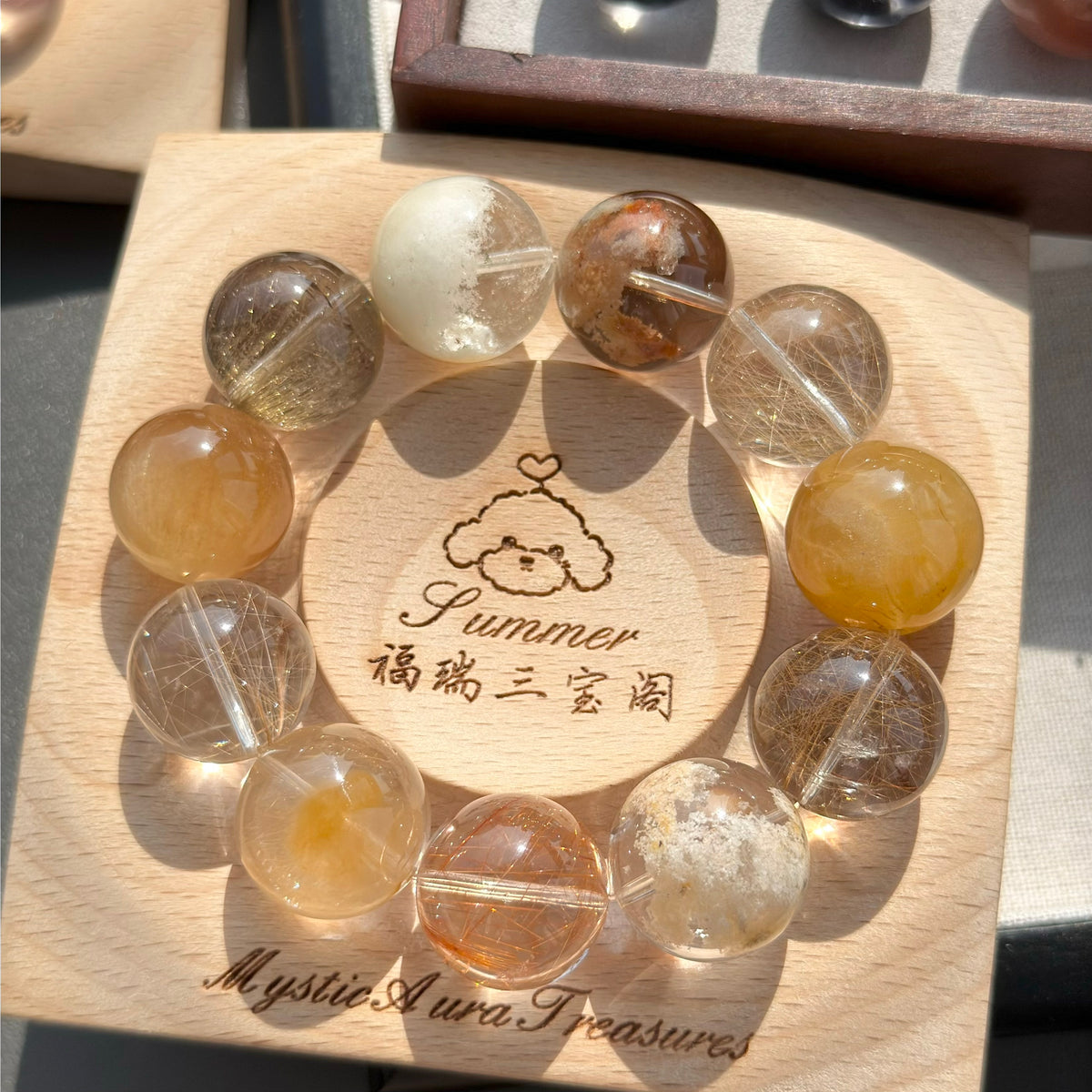 Golden Rutilated Quartz, Yellow Rabbit Hair Quartz & Phantom Quartz Crystal Bracelet — quiet warmth, One of a Kind