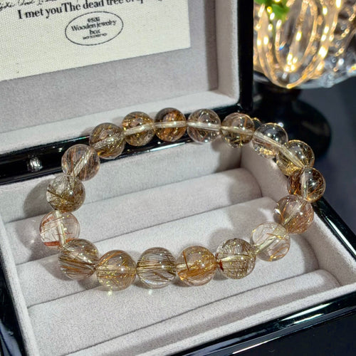Copper Rutilated Quartz & Devil Silver Rutile Crystal Bracelet — natural character, One of a Kind
