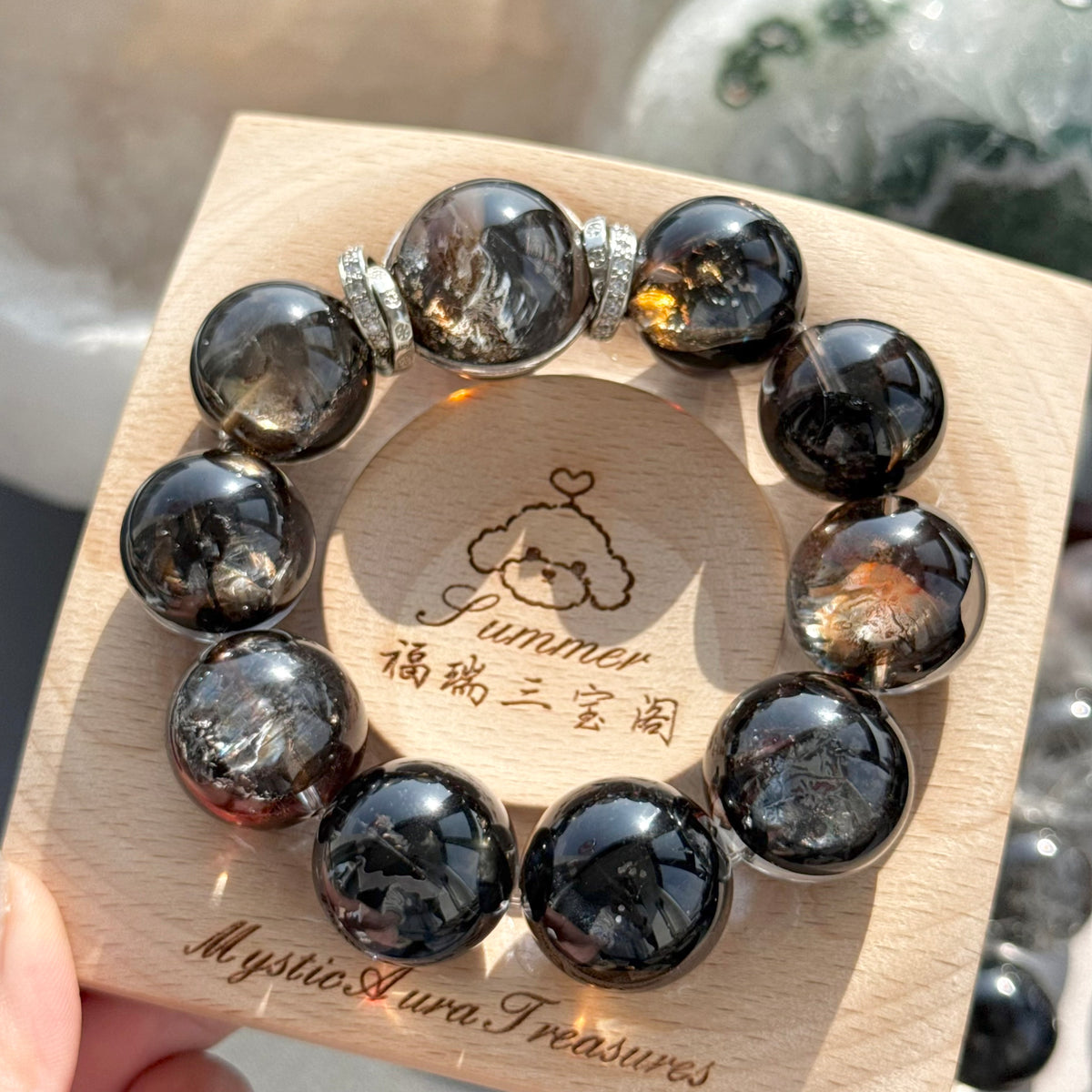 Flower Agate & Natural Jade Crystal Bracelet — natural character, One of a Kind