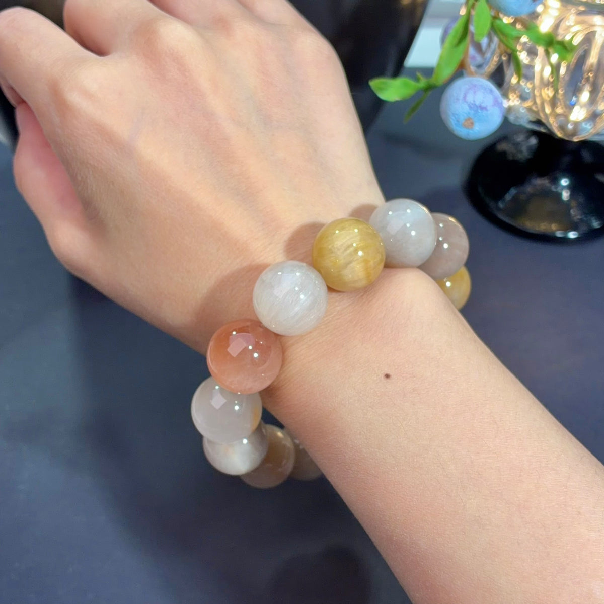 Multicolor Rabbit Hair Quartz & Old-Mine Rabbit Hair Quartz Crystal Bracelet — natural character, One of a Kind