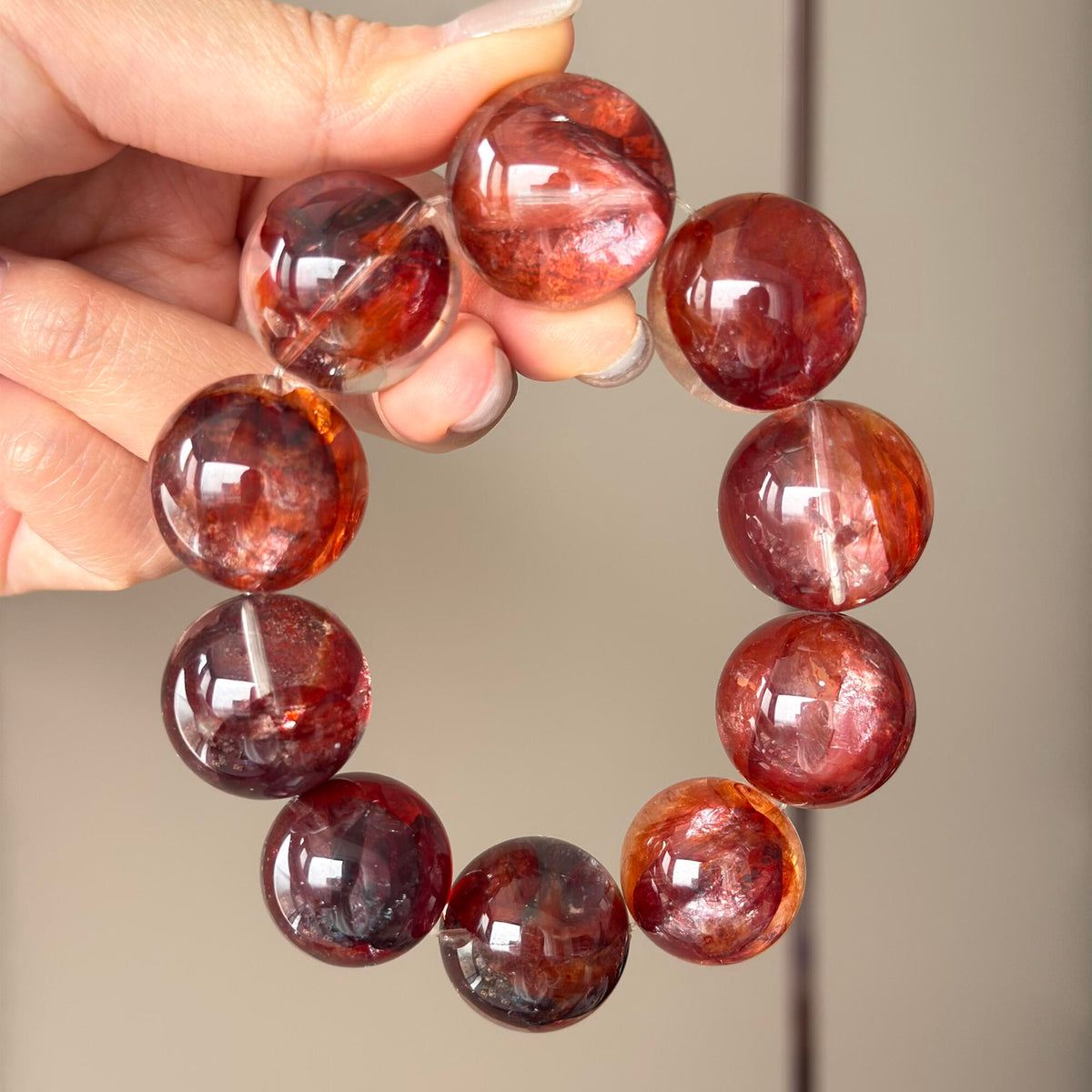 Imperial Red Flower Agate & Natural Jade Crystal Bracelet — quiet warmth, One of a Kind