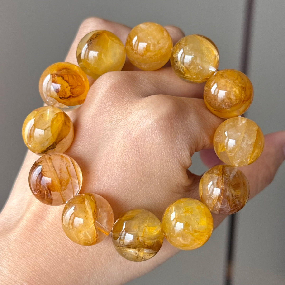 Yellow Flower Agate, Flower Agate & Natural Jade Crystal Bracelet — soft radiance, One of a Kind