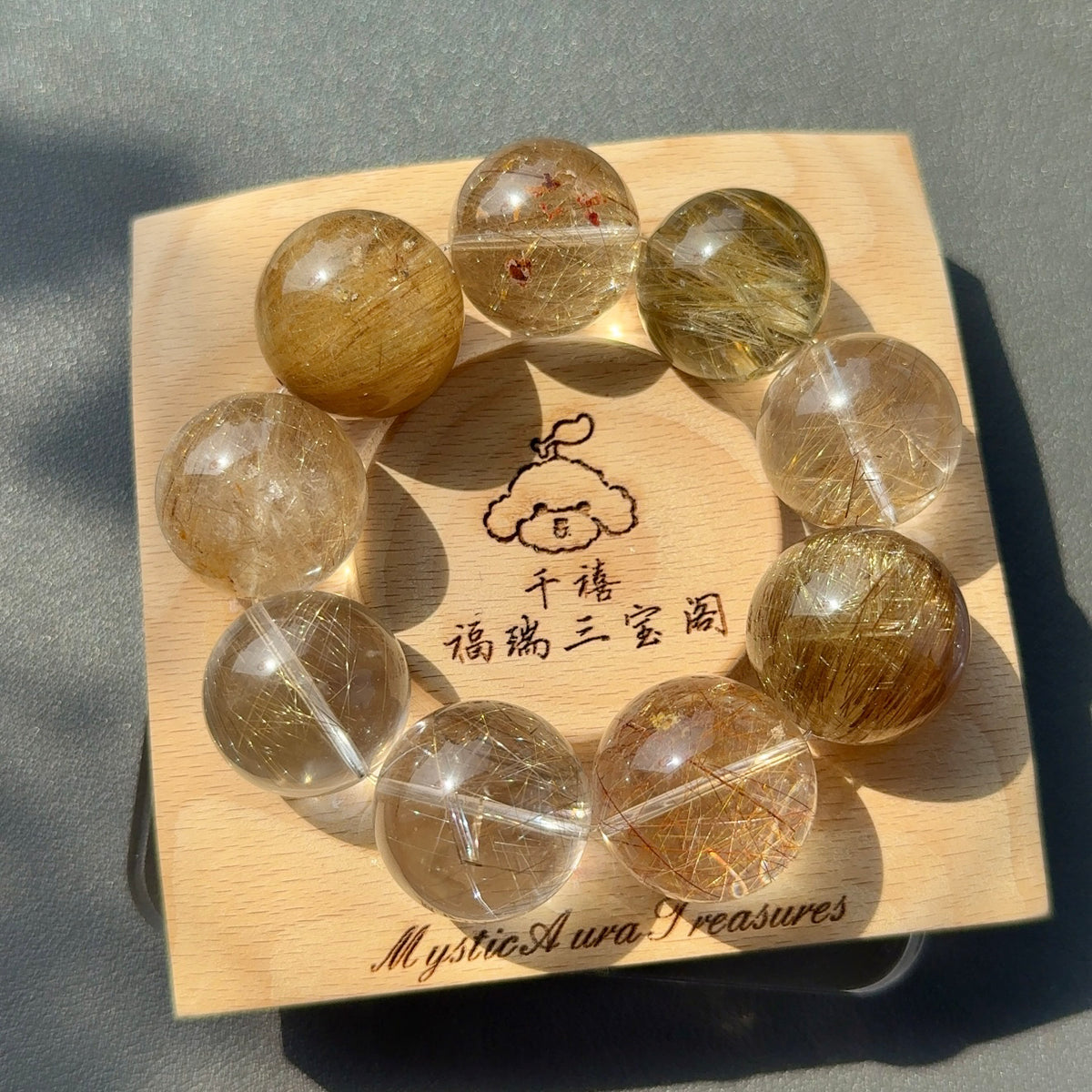 Rutilated Quartz, Phantom Quartz & Natural Jade Crystal Bracelet — quiet warmth, One of a Kind